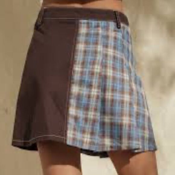 New with tags, papermoon, large Brown and Blue Plaid Women's Skirt - Picture 2 of 7